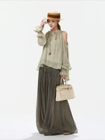 Off-Shoulder Chiffon Blouse