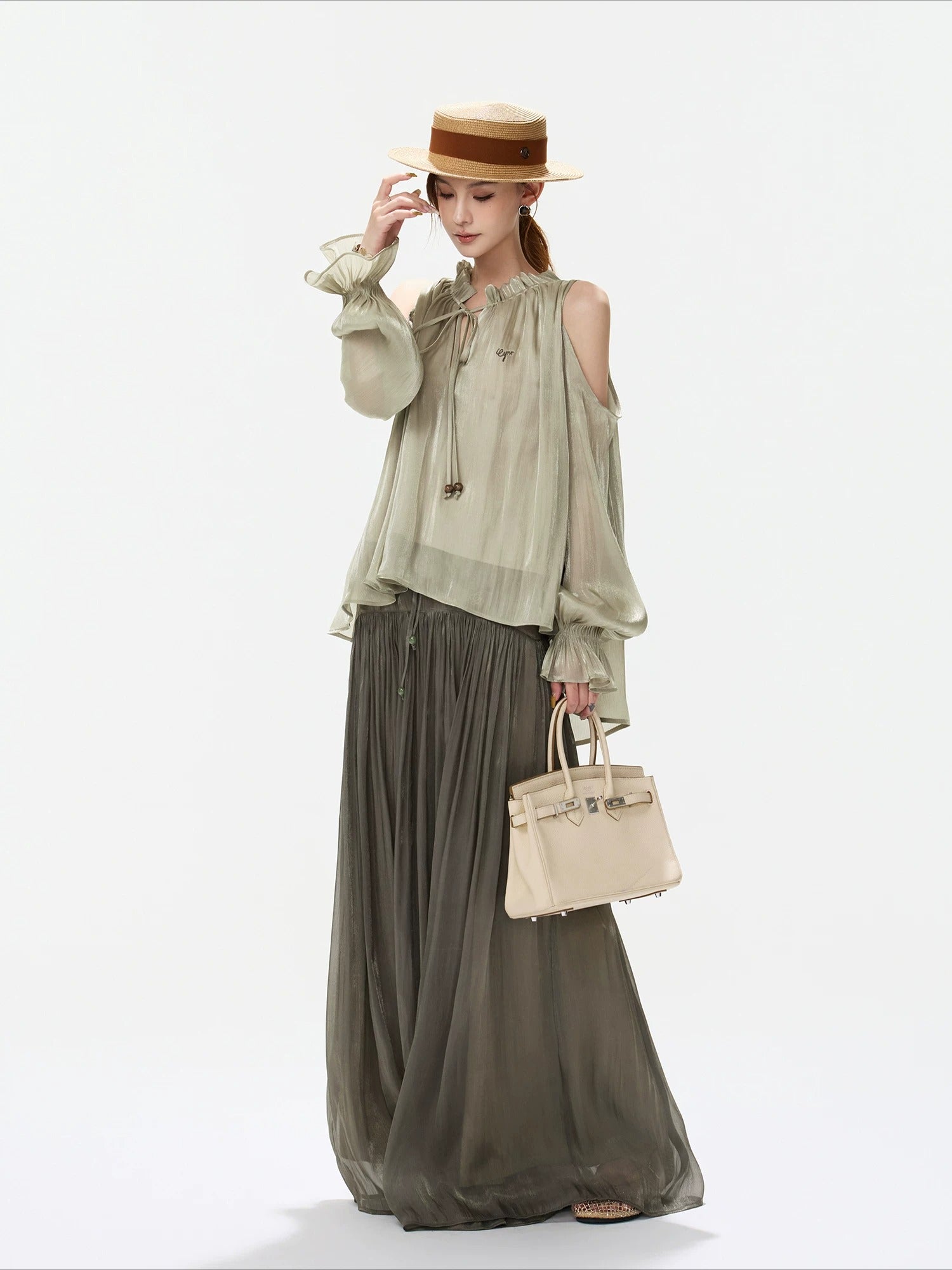 Off-Shoulder Chiffon Blouse