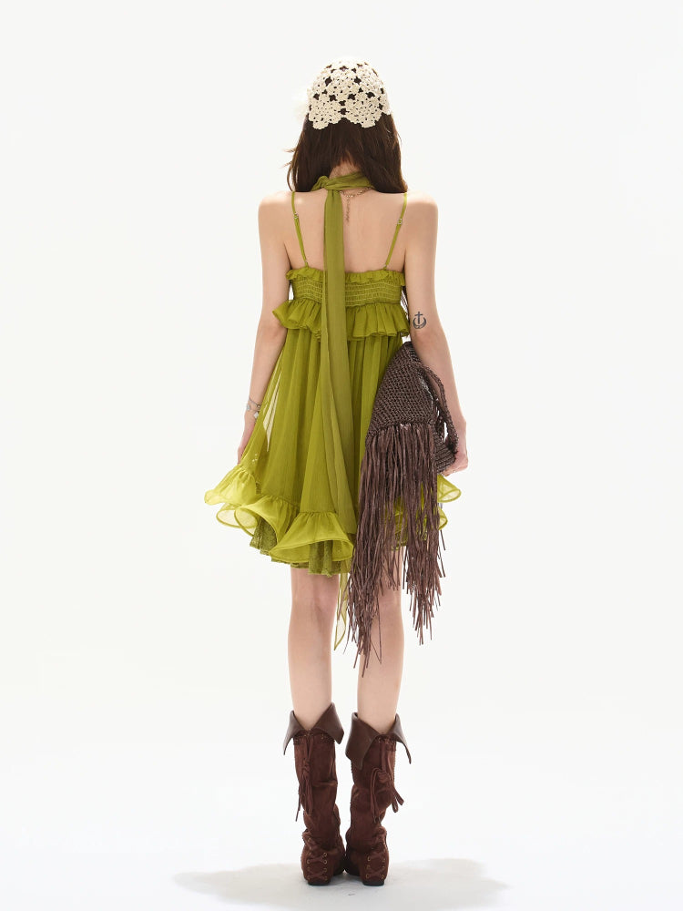 Ruffle Halter Chiffon Mini Dress
