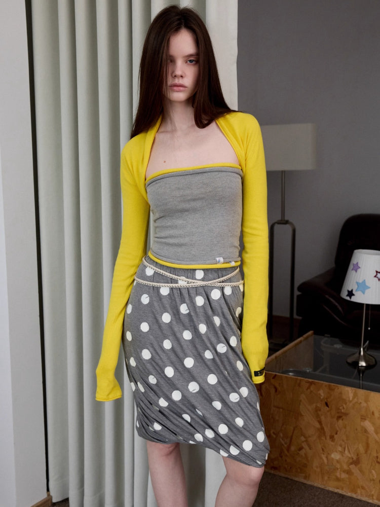 Polka Dot Contrast-Knot Bubble Midi Skirt