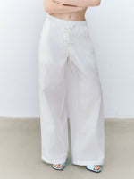 Beige Drawstring Straight Pants