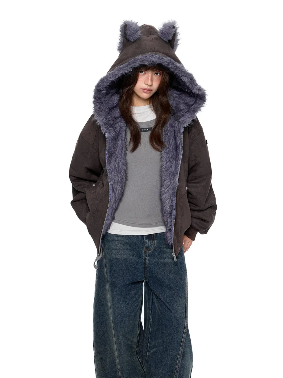 Faux Suede Cat Ear Jacket
