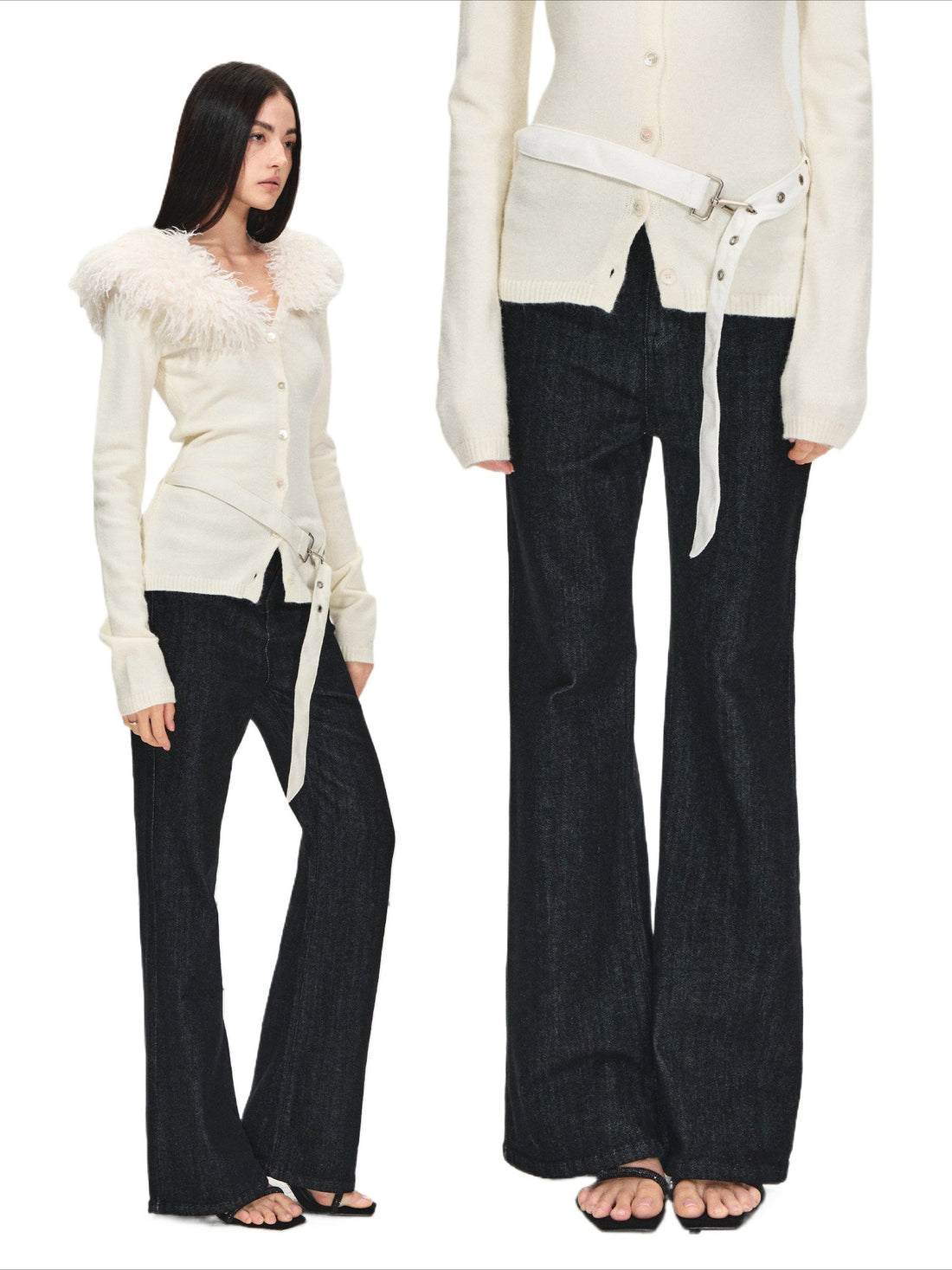 High-Waist Raw Denim Flare Jeans