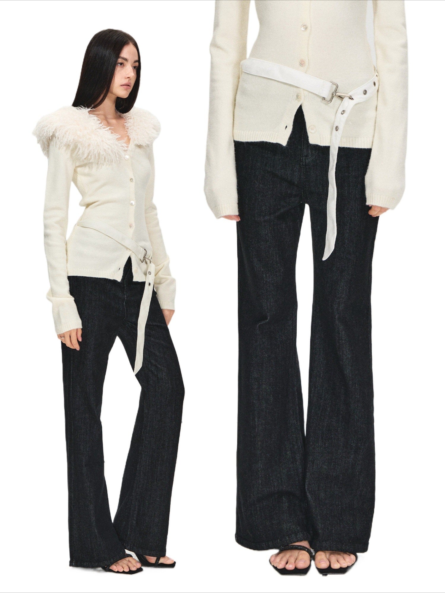 High-Waist Raw Denim Flare Jeans