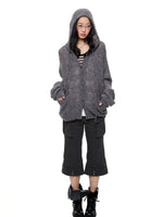 Hooded Mohair Blend Knit Cardigan
