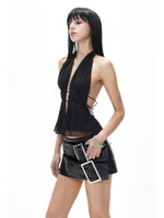 Hollow Back Halter Crop Top