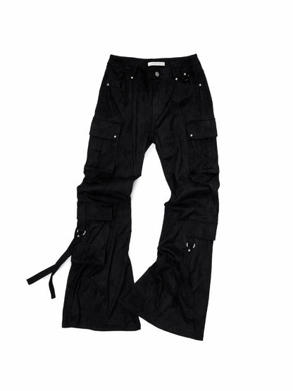 Suede Studded Cargo Flare Pants