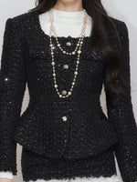 Chanel-style Square Neck Waist-Cinching Jacket & skirt set