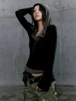Layered Punk Hooded Top