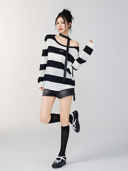 Hollow Stripe Oversized Sun Protection Shirt