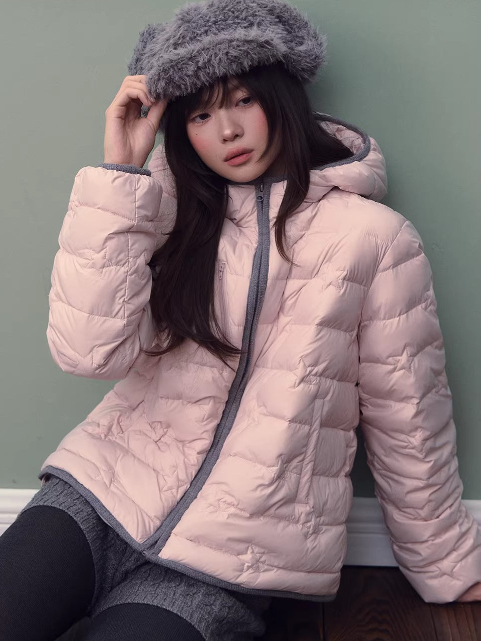 Star Quilted Hooded Down Jacket