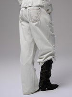 Distressed White Ripped Wide-leg Pants