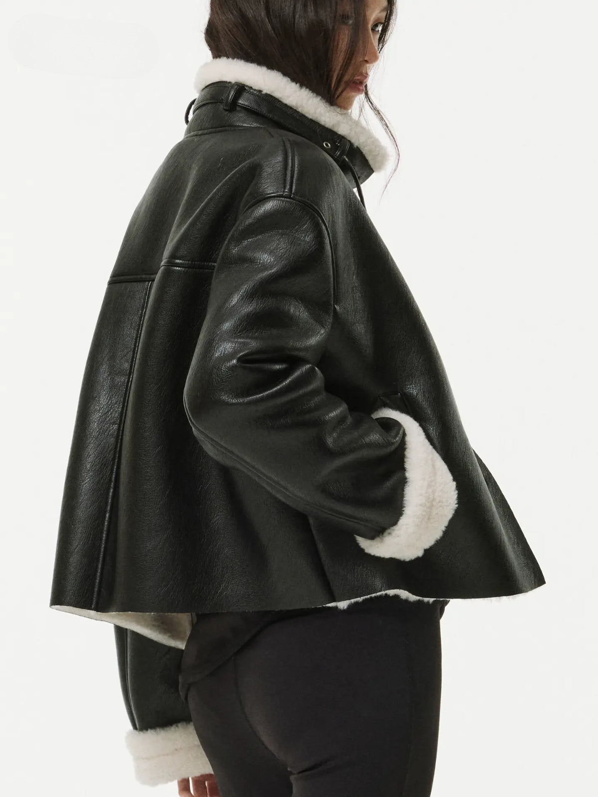 Contrast Faux Shearling Biker Jacket