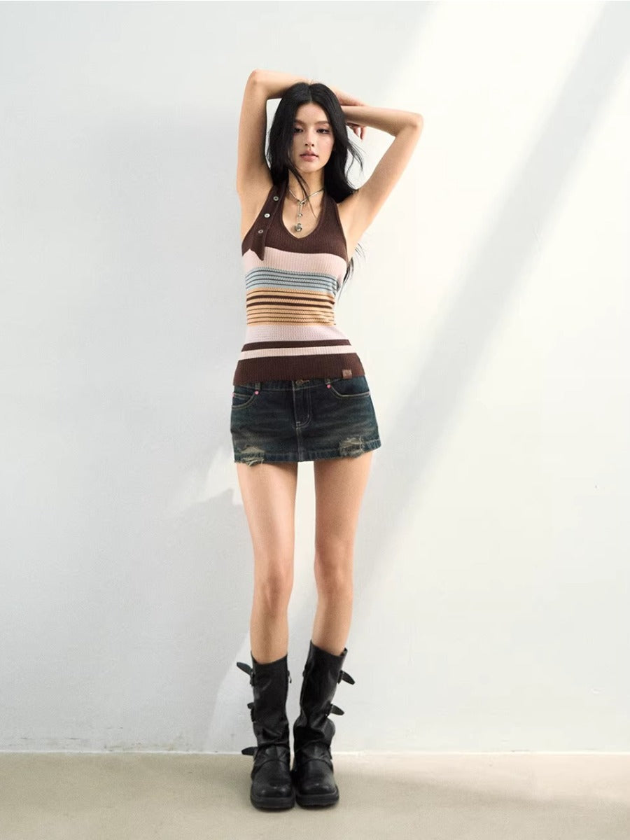Stripe Halter Knit Top