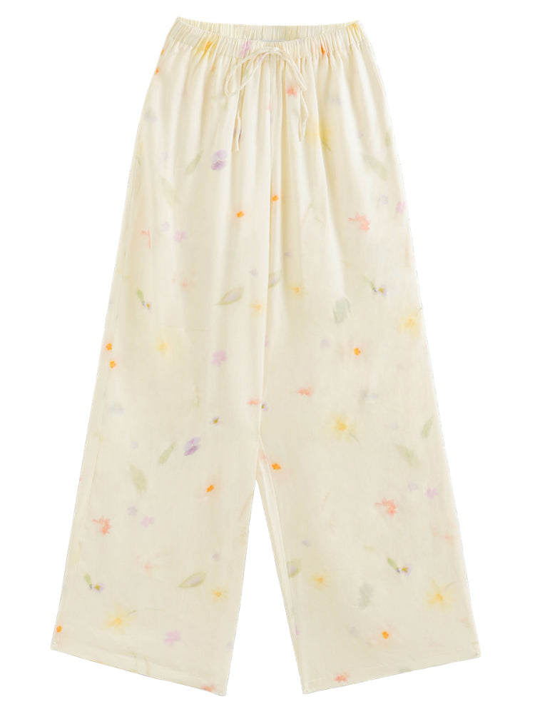 Floral Elastic Waist Straight Leg Casual Pants