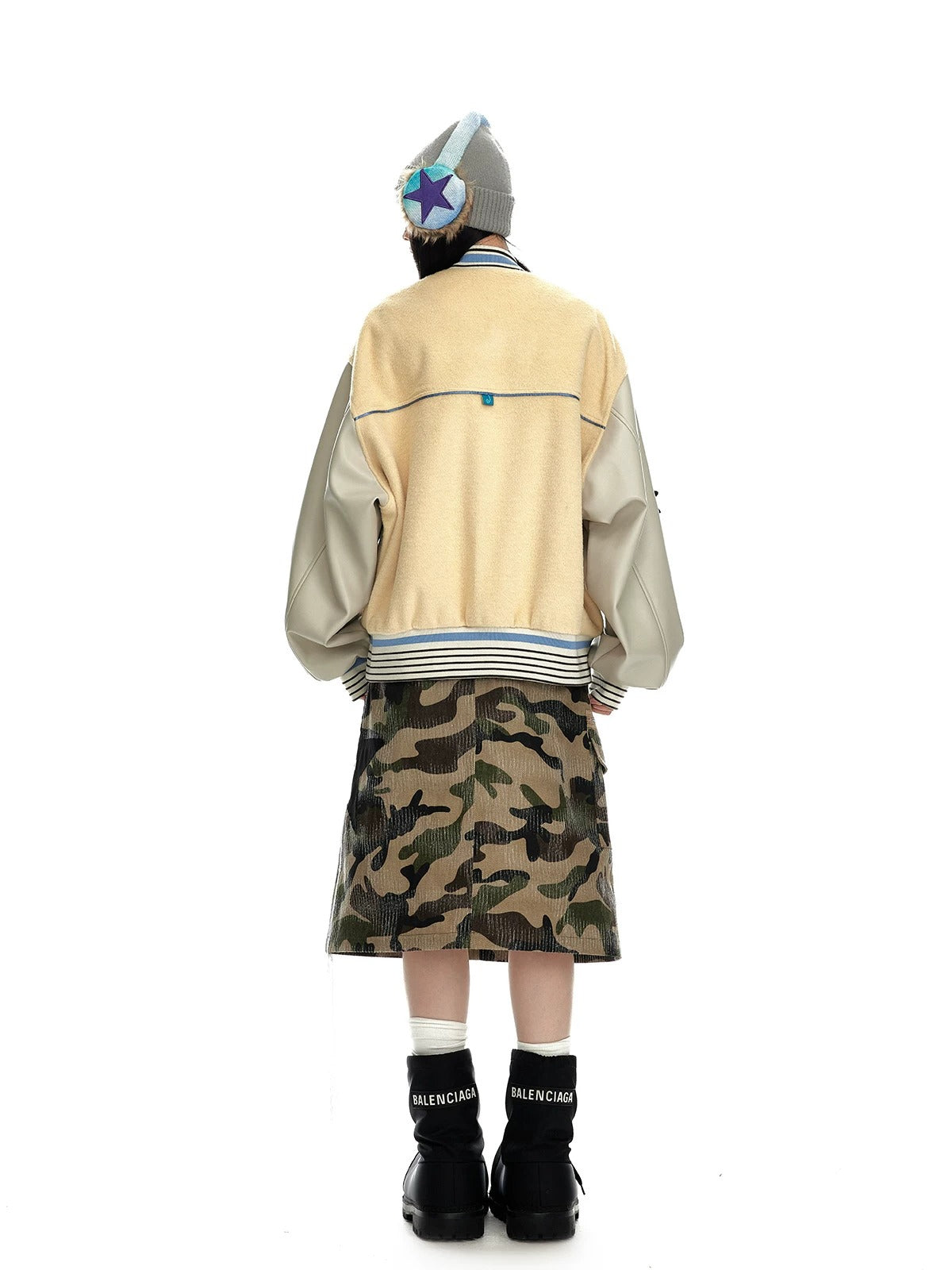 Contrast Wool Blend Baseball Jacket