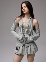 Solid Color Sweatshirt Fabric Drawstring 3D Tulip Skirt
