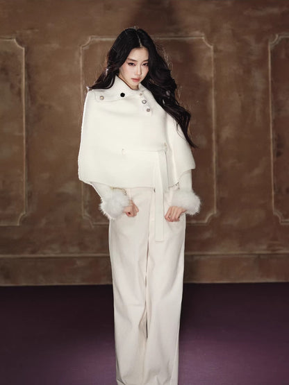 Detachable Faux-Fur Henry Neck Knit Set