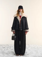 Plaid Faux Fur Collar Down Jacket