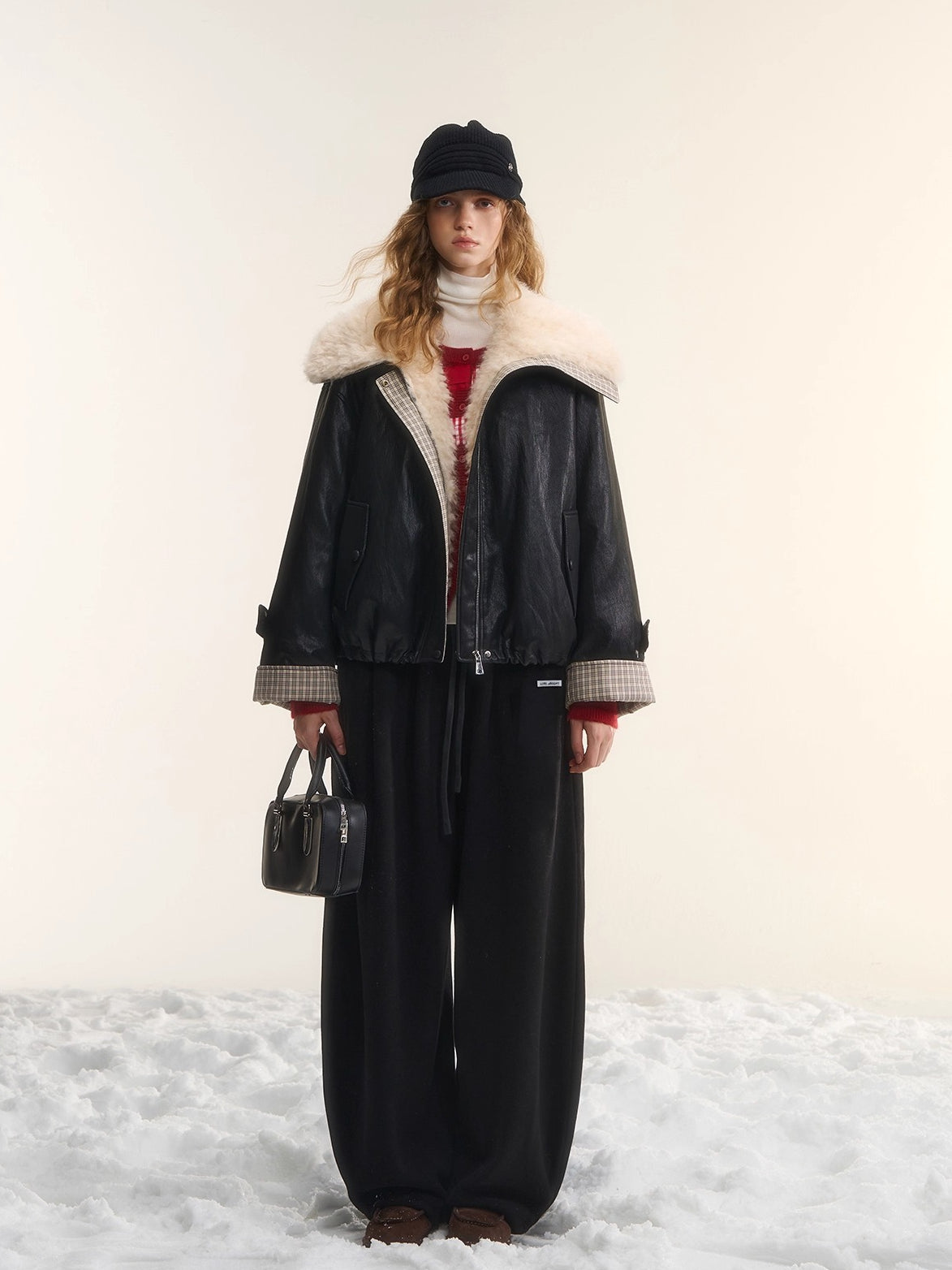 Plaid Faux Fur Collar Down Jacket