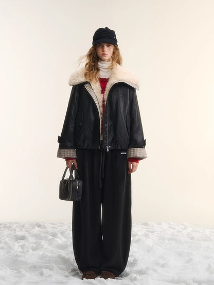 Plaid Faux Fur Collar Down Jacket