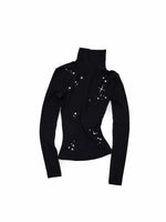 Rhinestone Lyocell Wool Turtleneck Top