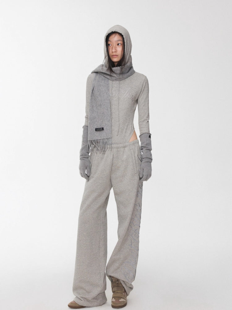 Letter Embroidery Hooded Bodysuit