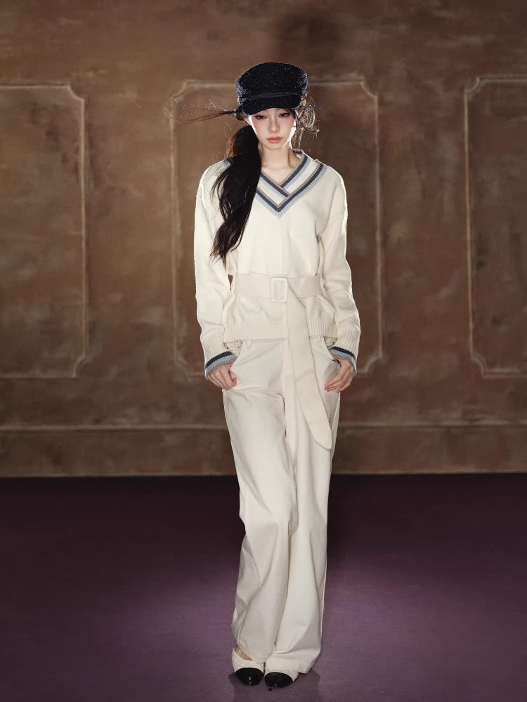 Contrast Double-V Sweater