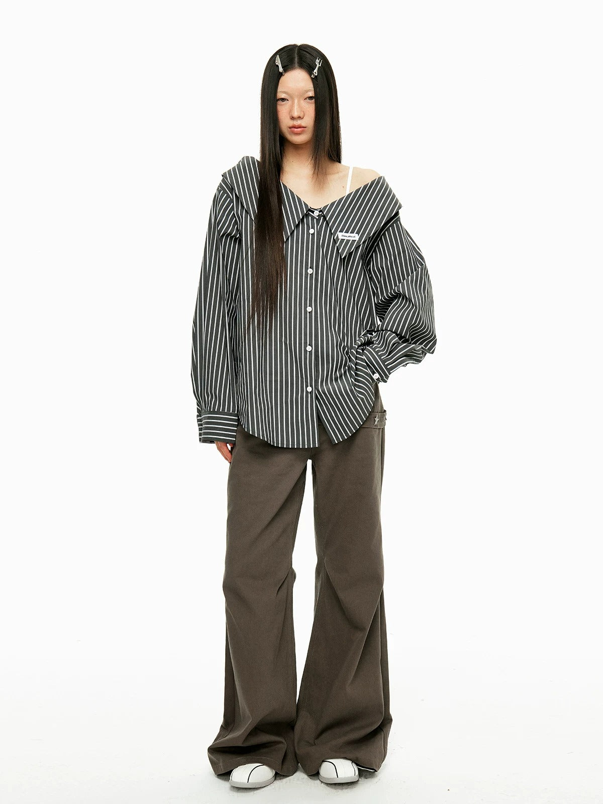 Detachable Stripe Off Shoulder Shirt