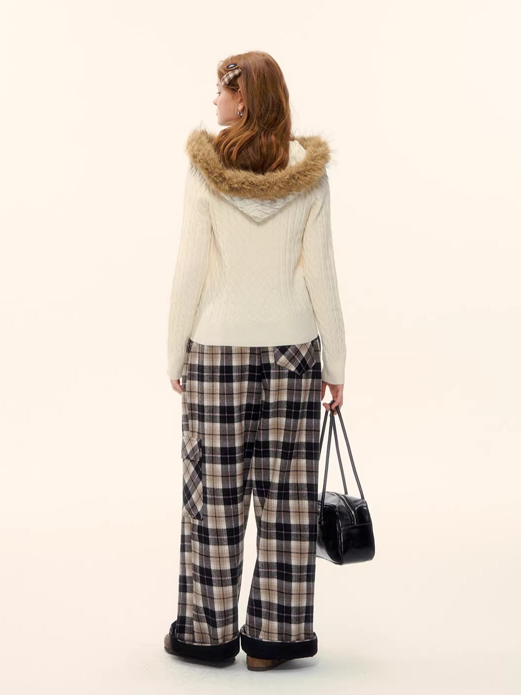 Contrast Plaid Wide-Leg Pants