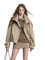 Vintage Pleated Stand Collar Jacket