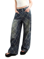 Plaid Wash Denim Pants