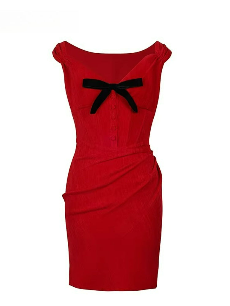 Bow Waist V-Neck Dress