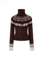 Fair Isle Heavy-Duty Knit Turtleneck Cardigan