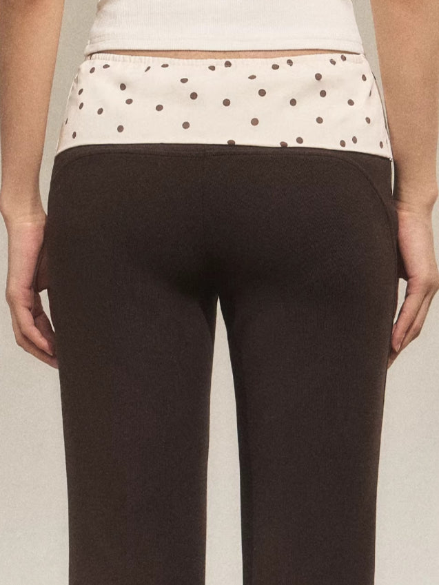 Contrast Polka Waist Flare Pants