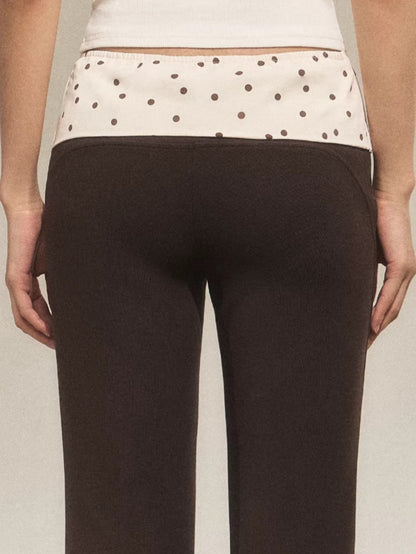 Contrast Polka Waist Flare Pants