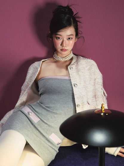 Tweed Textured Drop-shoulder Jacket &amp; Dress Set