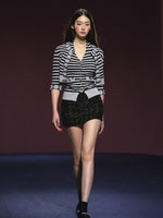 Contrast Stripe Halter Camisole Tank Top & Cardigan Set