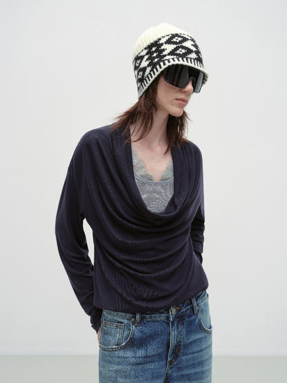 Lace Panel Drape Neck Top