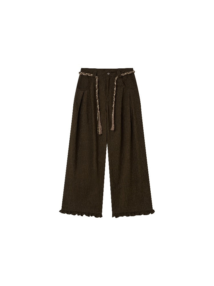 Leopard Pocket Pleated Wide-Leg Pants