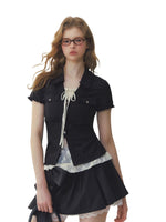 Black & Pink Lace Panel Waist Shirt