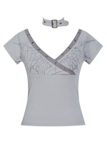 Butterfly Print Cross Neck T-Shirt