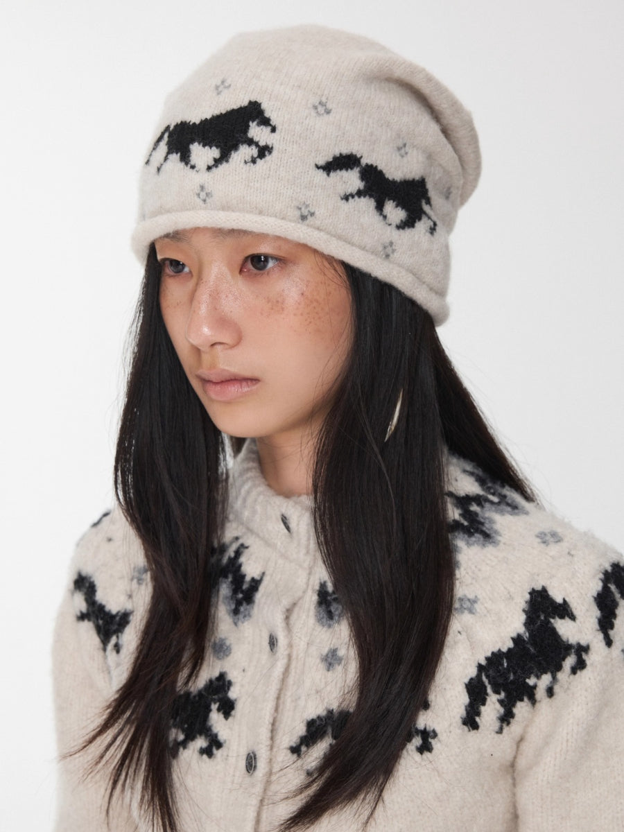 Fair Isle Pony Jacquard Knit Beanie