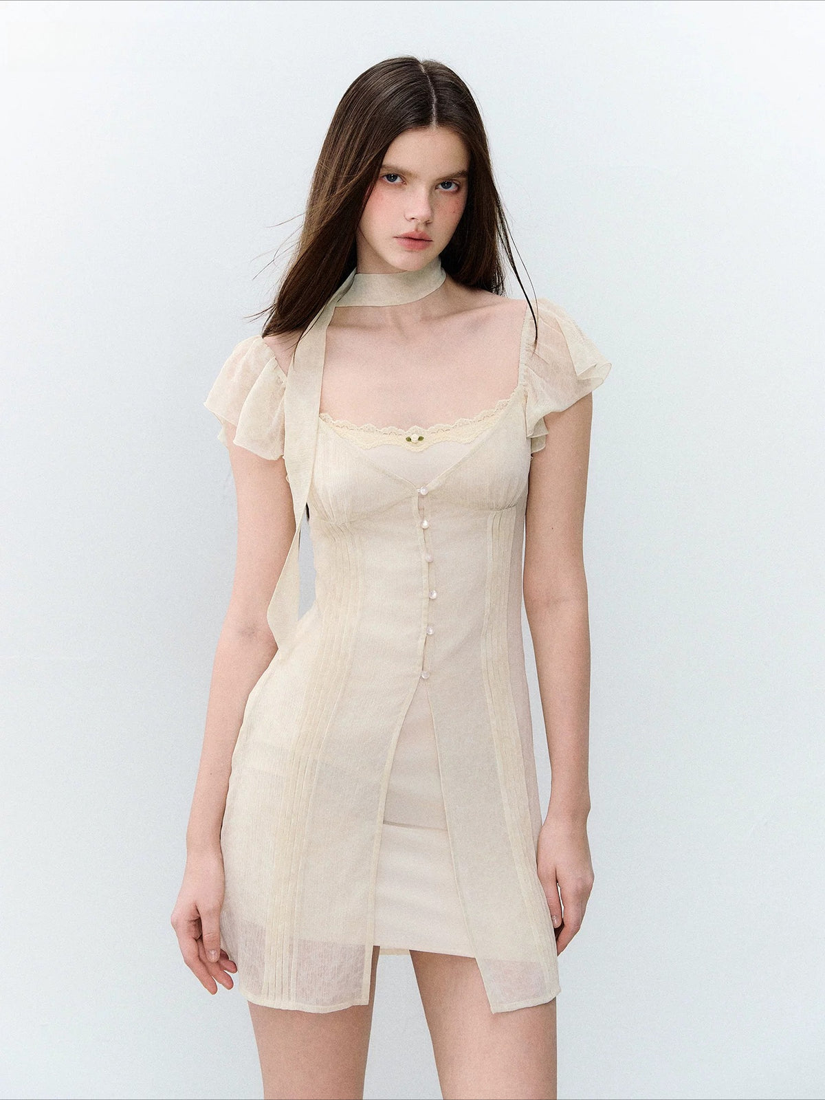 Tie-Neck Chiffon Mini Dress