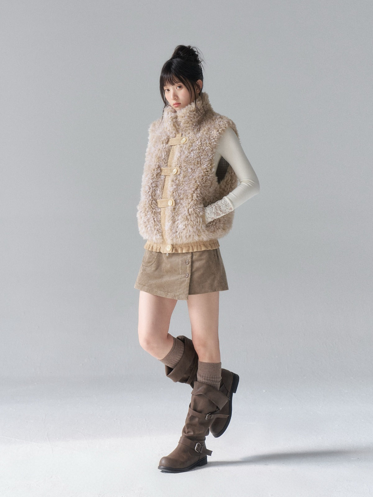 Vintage Ruffle Trim Patchwork Vest