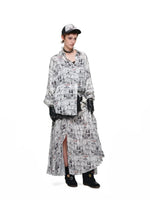 Vintage Newspaper Oversized Satin Shirt
