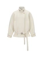 Cream & Black Wool Blend Loose Lapel Jacket