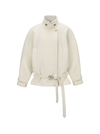 Cream &amp; Black Wool Blend Loose Lapel Jacket