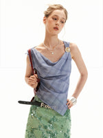 Asymmetric Pearl Chiffon Layered Top