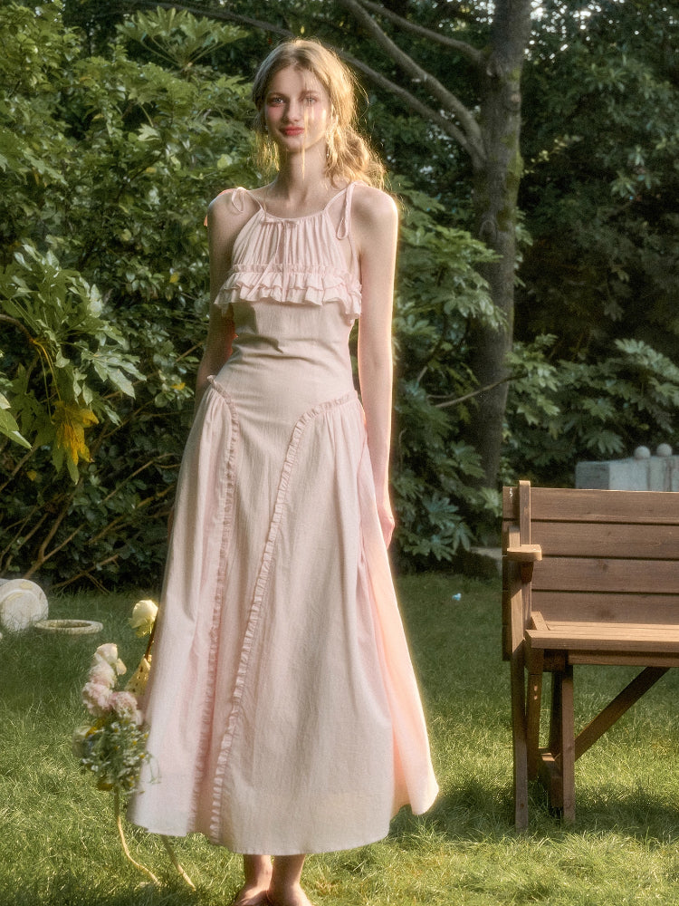 Washed Cotton Halter Long Dress